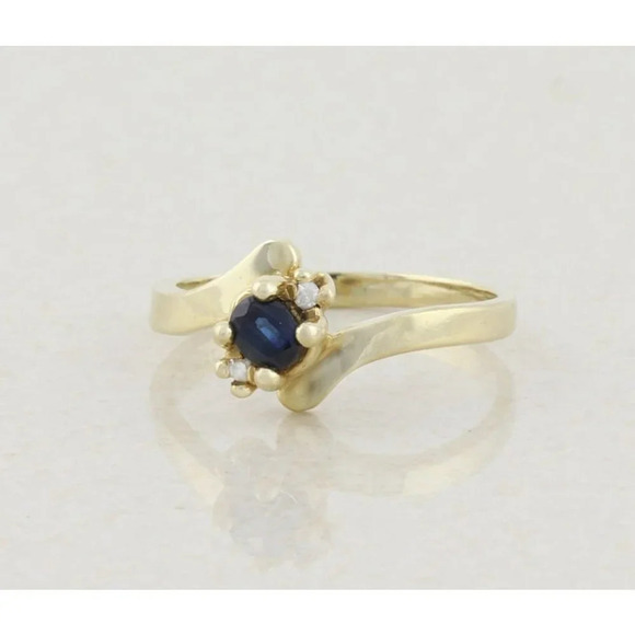 14k Yellow Gold Natural Blue Sapphire and Diamond Ring Size 5 3/4 - Picture 5 of 7